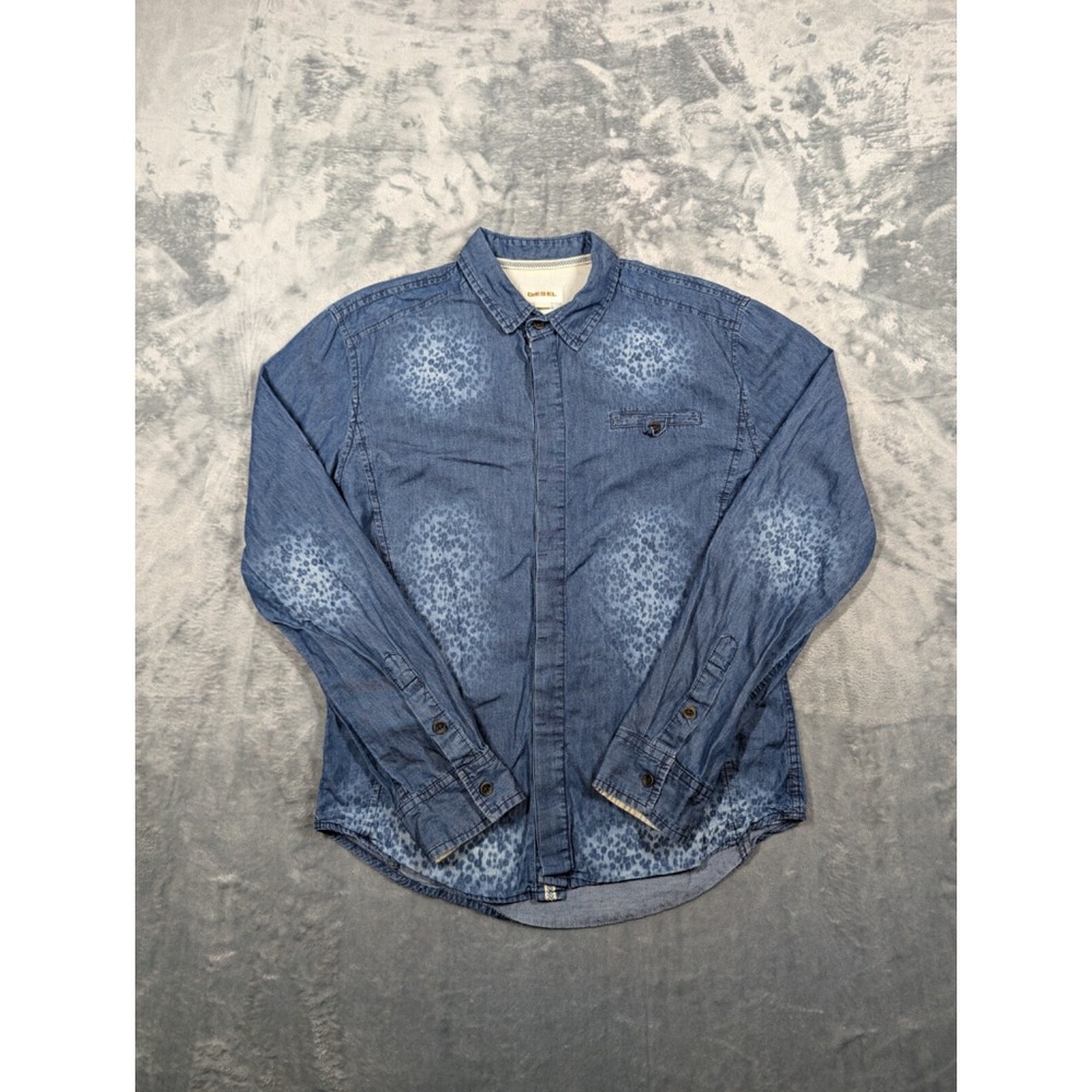 Diesel Womens Denim Shirt Cheetah Print Sz Medium Western Cowgirl
